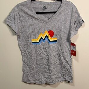 Eastern Mountain Sports Gray Tee with Colorful Mountain Design